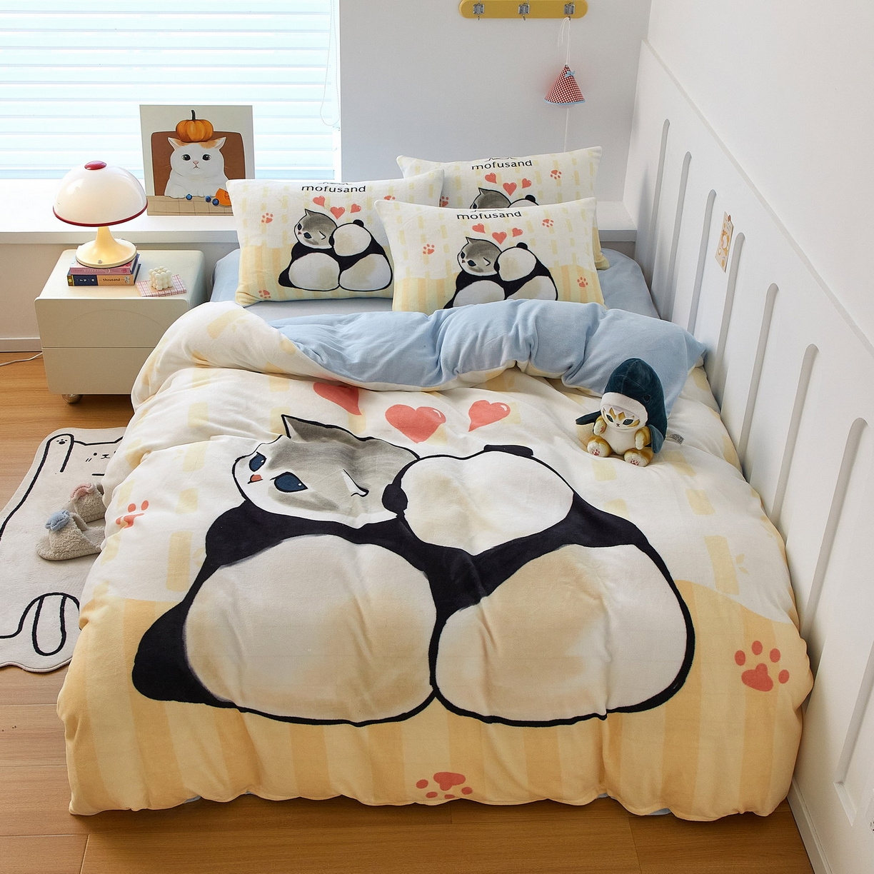 91家纺网 家纺一手货源 找家纺 （总）蘭菲家纺 2025新款高克重牛奶绒正版鲨鱼猫系列四件套