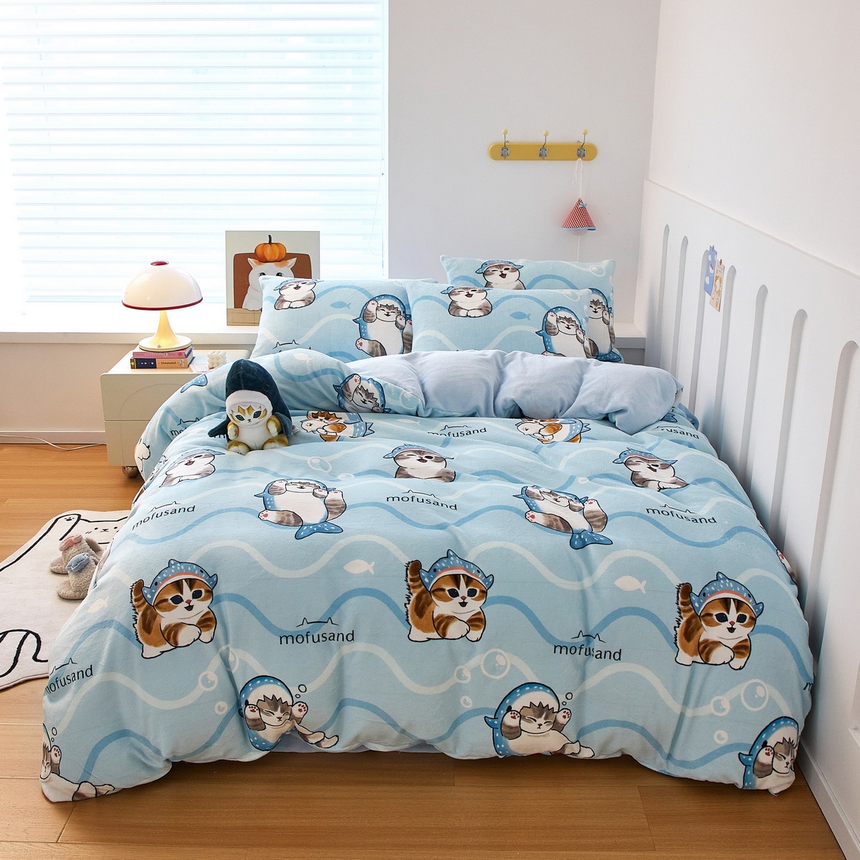 （总）蘭菲家纺 2025新款高克重牛奶绒正版鲨鱼猫系列四件套