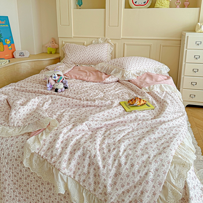 91家纺网 家纺一手货源 找家纺 源舜家纺 2025新款全棉双层纱床盖三件套四件套 梦寐花都