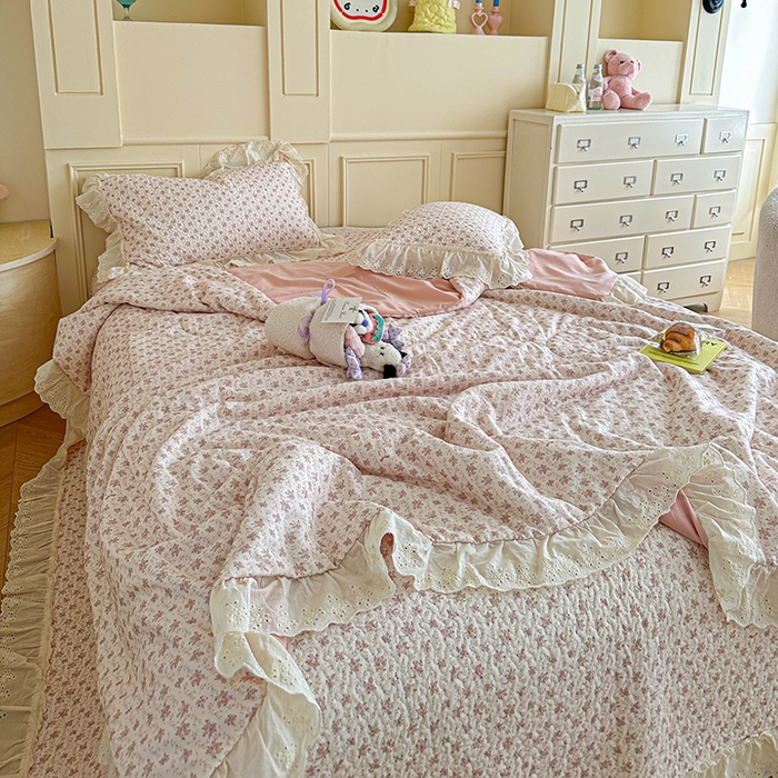 91家纺网 家纺一手货源 找家纺 源舜家纺 2025新款全棉双层纱床盖三件套四件套 梦寐花都