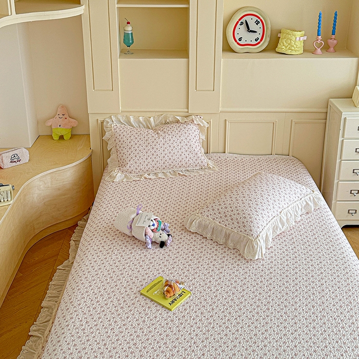 91家纺网 家纺一手货源 找家纺 源舜家纺 2025新款全棉双层纱床盖三件套四件套 梦寐花都