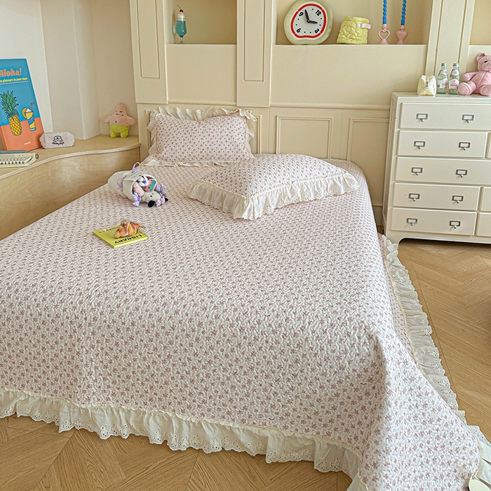 91家纺网 家纺一手货源 找家纺 源舜家纺 2025新款全棉双层纱床盖三件套四件套 梦寐花都