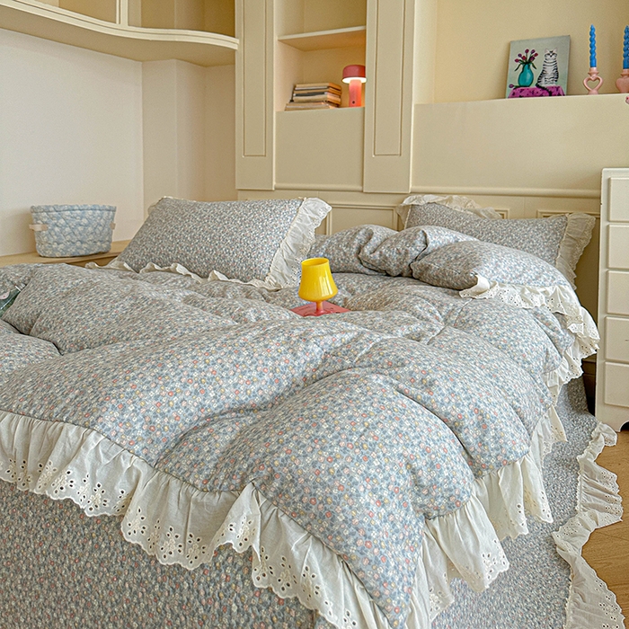 91家纺网 家纺一手货源 找家纺 源舜家纺 2025新款全棉双层纱床盖三件套四件套 抹茶小团子 咖