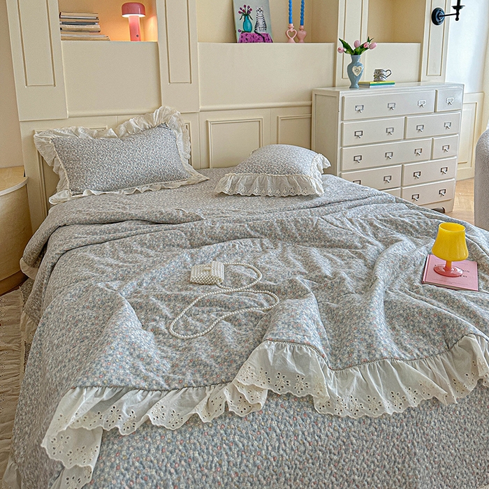 91家纺网 家纺一手货源 找家纺 源舜家纺 2025新款全棉双层纱床盖三件套四件套 抹茶小团子 咖