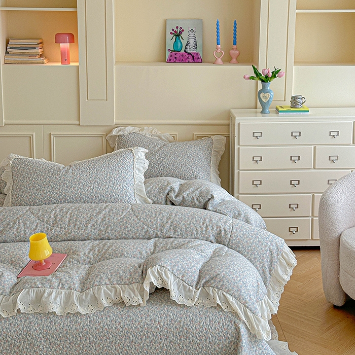 91家纺网 家纺一手货源 找家纺 源舜家纺 2025新款全棉双层纱床盖三件套四件套 抹茶小团子 咖