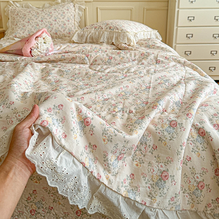 91家纺网 家纺一手货源 找家纺 源舜家纺 2025新款全棉双层纱床盖三件套四件套 木映-绿