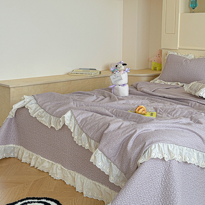 91家纺网 家纺一手货源 找家纺 源舜家纺 2025新款全棉双层纱床盖三件套四件套 暮冬 紫