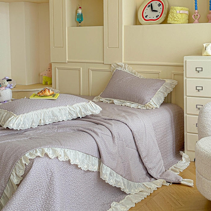 91家纺网 家纺一手货源 找家纺 源舜家纺 2025新款全棉双层纱床盖三件套四件套 暮冬 紫