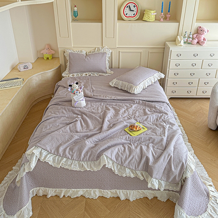 91家纺网 家纺一手货源 找家纺 源舜家纺 2025新款全棉双层纱床盖三件套四件套 暮冬 紫