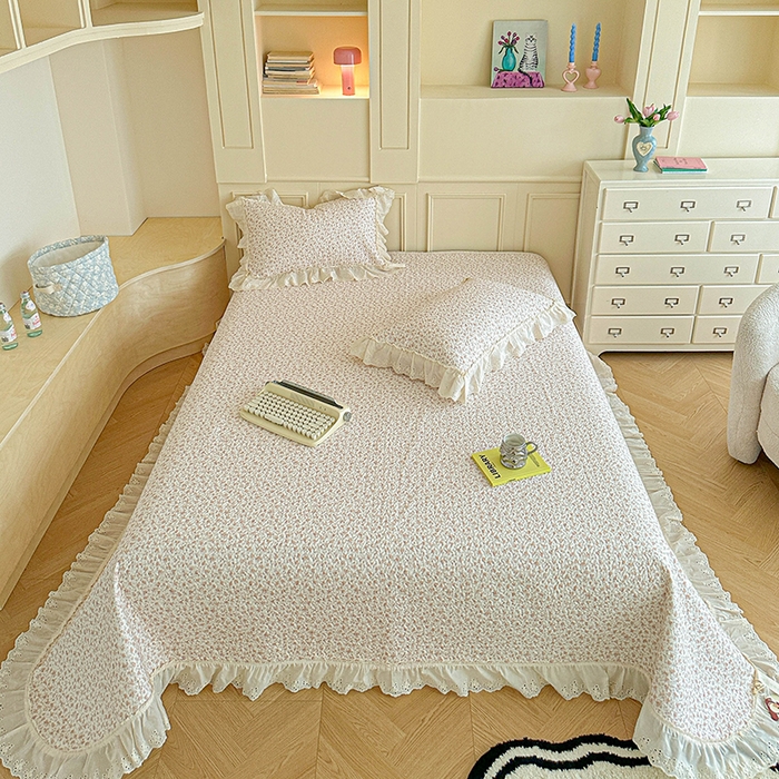 91家纺网 家纺一手货源 找家纺 源舜家纺 2025新款全棉双层纱床盖三件套四件套 甜音少女 桔