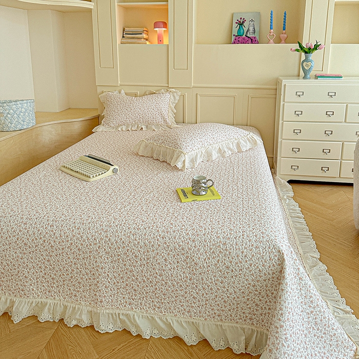 91家纺网 家纺一手货源 找家纺 源舜家纺 2025新款全棉双层纱床盖三件套四件套 甜音少女 桔