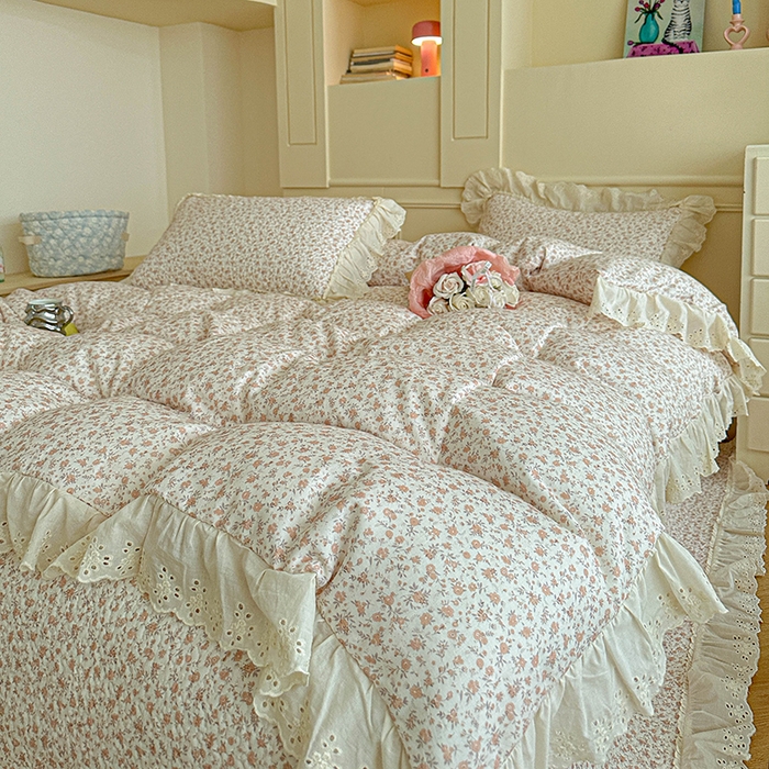 91家纺网 家纺一手货源 找家纺 源舜家纺 2025新款全棉双层纱床盖三件套四件套 甜音少女 桔