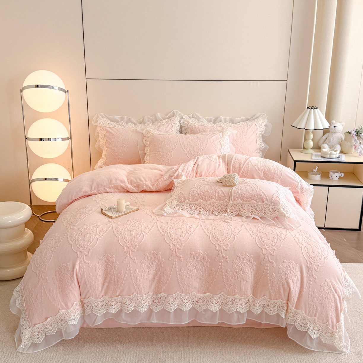 91家纺网 家纺一手货源 找家纺 （总）孟鑫家纺 2025新款全消光雕花绒牛奶绒床盖床单四件套韩版法式床上用品-幸运花束