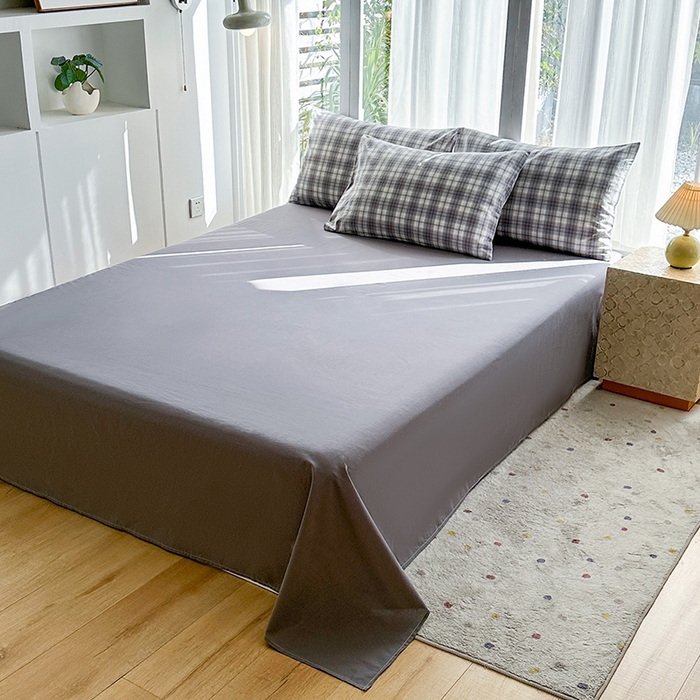 91家纺网 家纺一手货源 找家纺 尚品本色2025年新款简约风全棉水洗棉格子条纹系列四件套光年灰