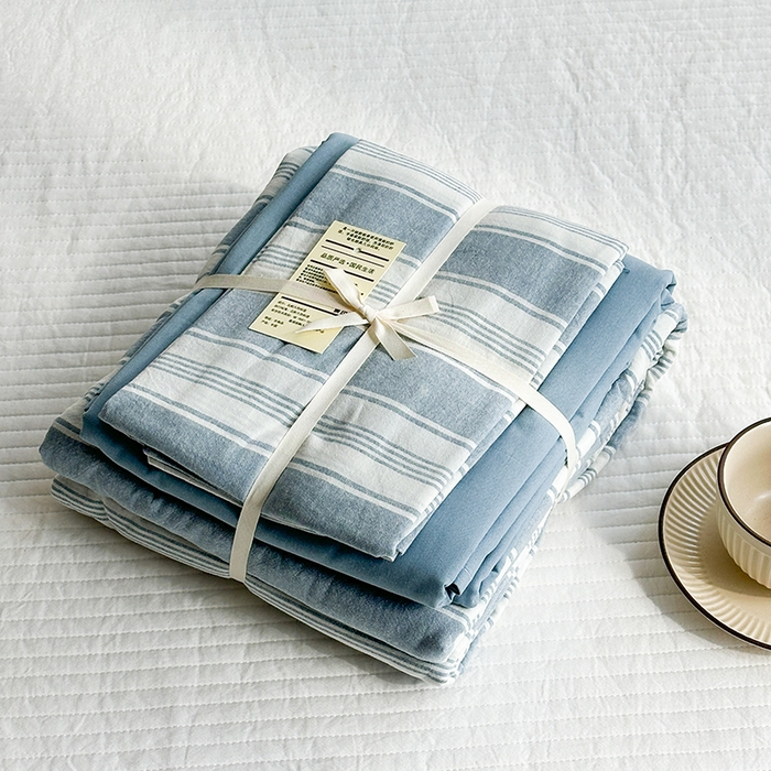 91家纺网 家纺一手货源 找家纺 尚品本色2025年新款简约风全棉水洗棉格子条纹系列四件套拉斐尔兰