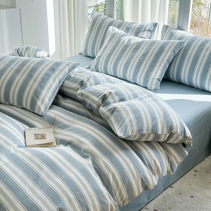 91家纺网 家纺一手货源 找家纺 尚品本色2025年新款简约风全棉水洗棉格子条纹系列四件套拉斐尔兰