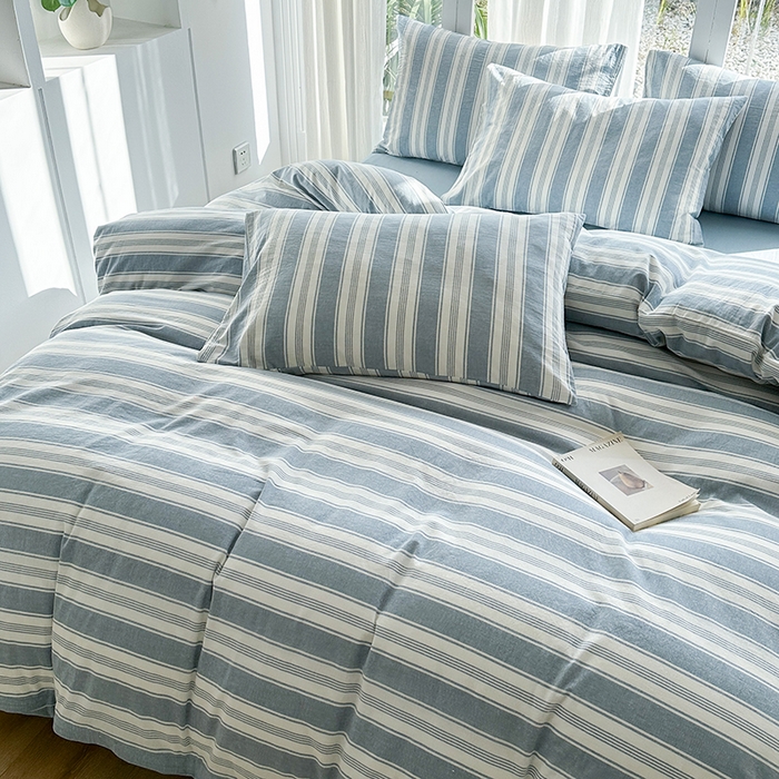 91家纺网 家纺一手货源 找家纺 尚品本色2025年新款简约风全棉水洗棉格子条纹系列四件套拉斐尔兰