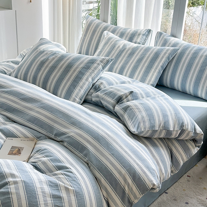 91家纺网 家纺一手货源 找家纺 尚品本色2025年新款简约风全棉水洗棉格子条纹系列四件套拉斐尔兰