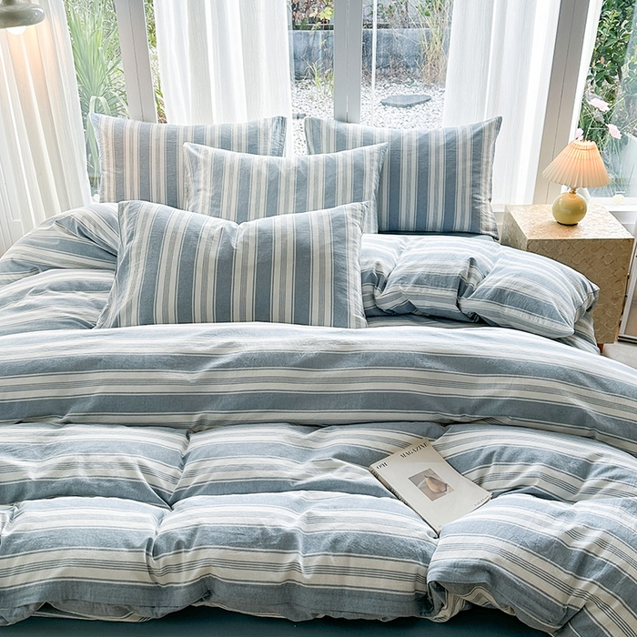 91家纺网 家纺一手货源 找家纺 尚品本色2025年新款简约风全棉水洗棉格子条纹系列四件套拉斐尔兰