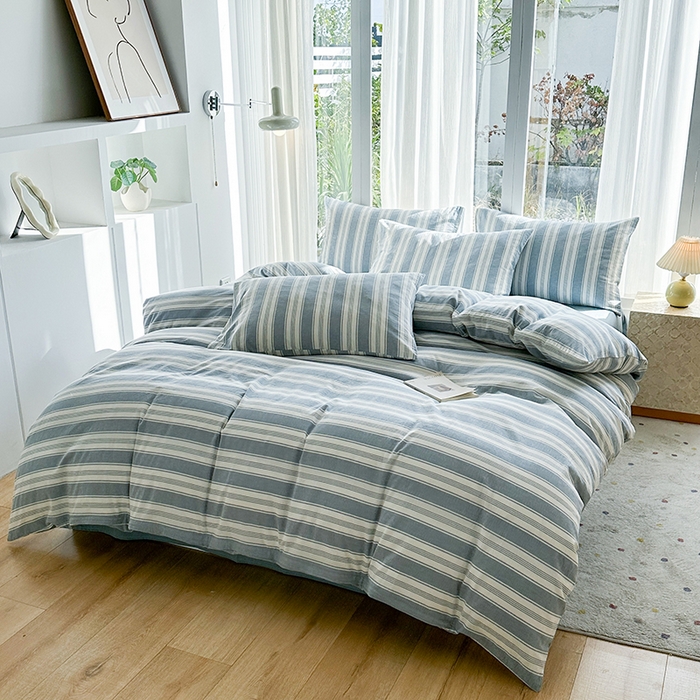 91家纺网 家纺一手货源 找家纺 尚品本色2025年新款简约风全棉水洗棉格子条纹系列四件套拉斐尔兰