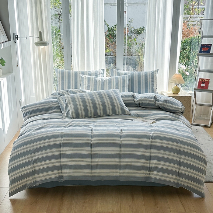 尚品本色2025年新款简约风全棉水洗棉格子条纹系列四件套拉斐尔兰