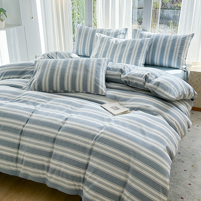 91家纺网 家纺一手货源 找家纺 尚品本色2025年新款简约风全棉水洗棉格子条纹系列四件套拉斐尔兰