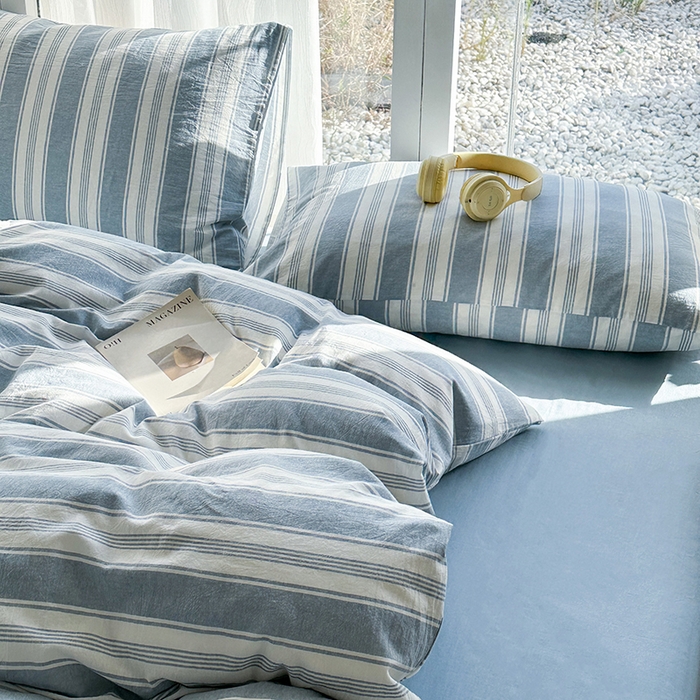 91家纺网 家纺一手货源 找家纺 尚品本色2025年新款简约风全棉水洗棉格子条纹系列四件套拉斐尔兰