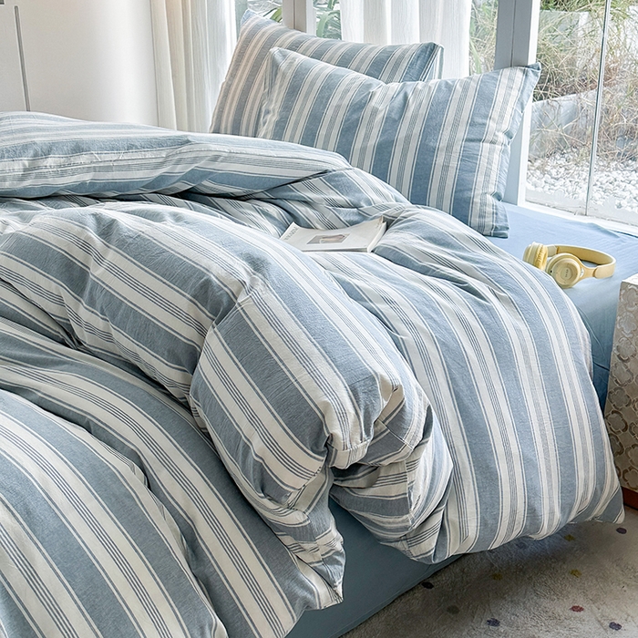 91家纺网 家纺一手货源 找家纺 尚品本色2025年新款简约风全棉水洗棉格子条纹系列四件套拉斐尔兰