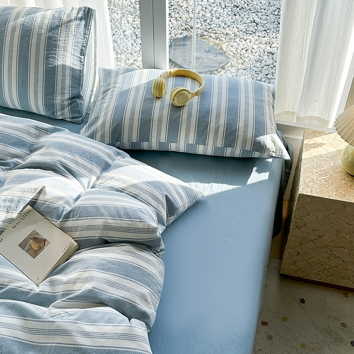 91家纺网 家纺一手货源 找家纺 尚品本色2025年新款简约风全棉水洗棉格子条纹系列四件套拉斐尔兰