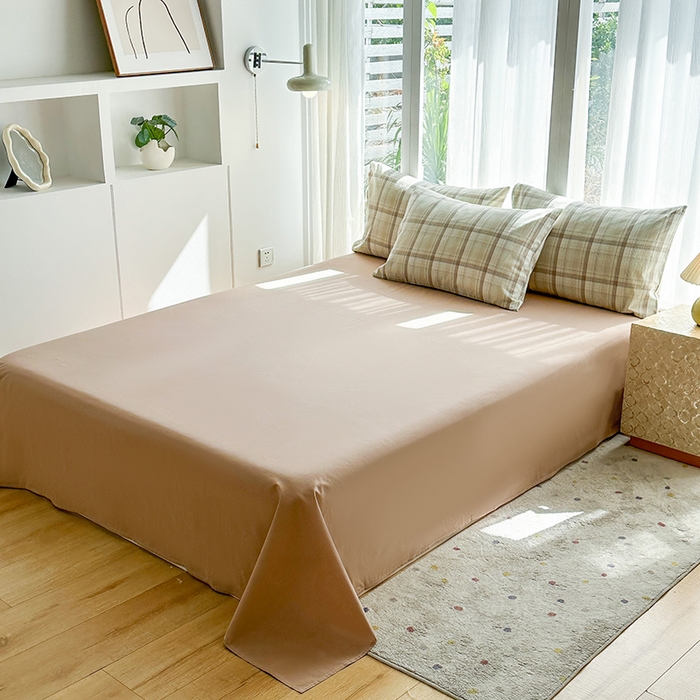 91家纺网 家纺一手货源 找家纺 尚品本色2025年新款简约风全棉水洗棉格子条纹系列四件套米兰咖格