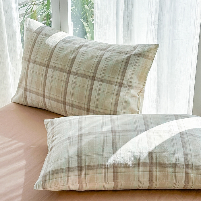 91家纺网 家纺一手货源 找家纺 尚品本色2025年新款简约风全棉水洗棉格子条纹系列四件套米兰咖格