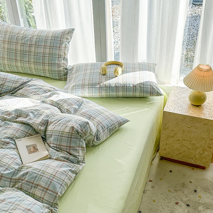 91家纺网 家纺一手货源 找家纺 尚品本色2025年新款简约风全棉水洗棉格子条纹系列四件套米兰兰格