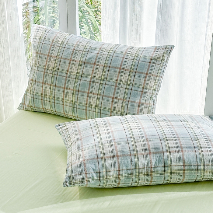 91家纺网 家纺一手货源 找家纺 尚品本色2025年新款简约风全棉水洗棉格子条纹系列四件套米兰兰格