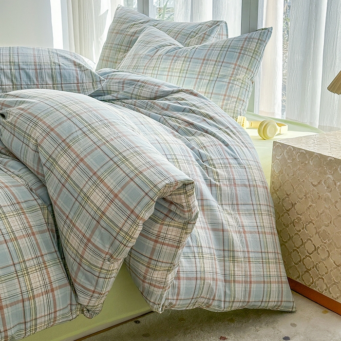 91家纺网 家纺一手货源 找家纺 尚品本色2025年新款简约风全棉水洗棉格子条纹系列四件套米兰兰格