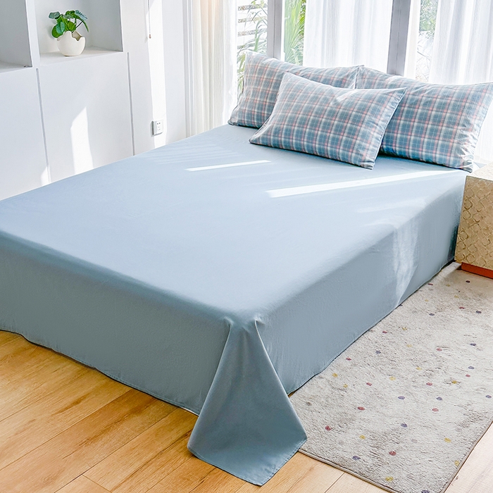 91家纺网 家纺一手货源 找家纺 尚品本色2025年新款简约风全棉水洗棉格子条纹系列四件套南国兰