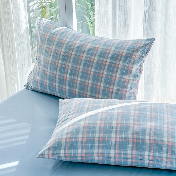 91家纺网 家纺一手货源 找家纺 尚品本色2025年新款简约风全棉水洗棉格子条纹系列四件套南国兰