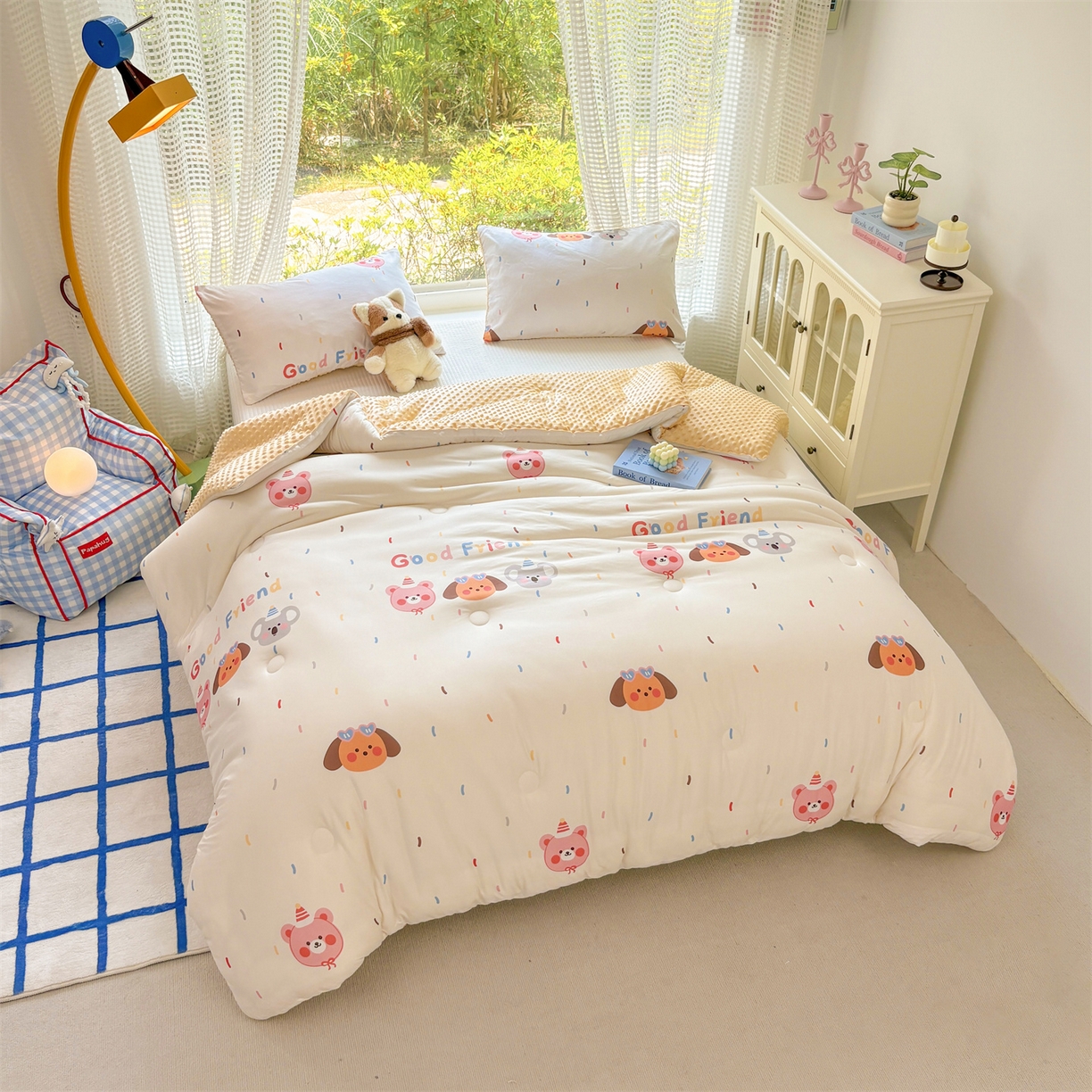 91家纺网 家纺一手货源 找家纺 恒畅 2025新款A类针织棉大豆被被子被芯 好朋友