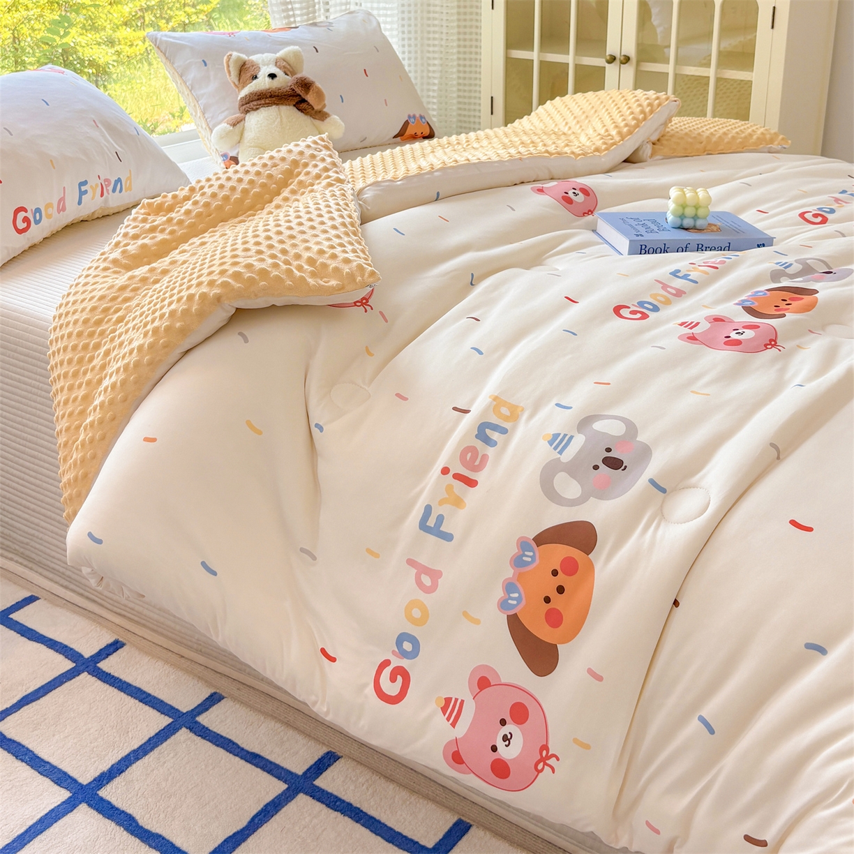 91家纺网 家纺一手货源 找家纺 恒畅 2025新款A类针织棉大豆被被子被芯 好朋友