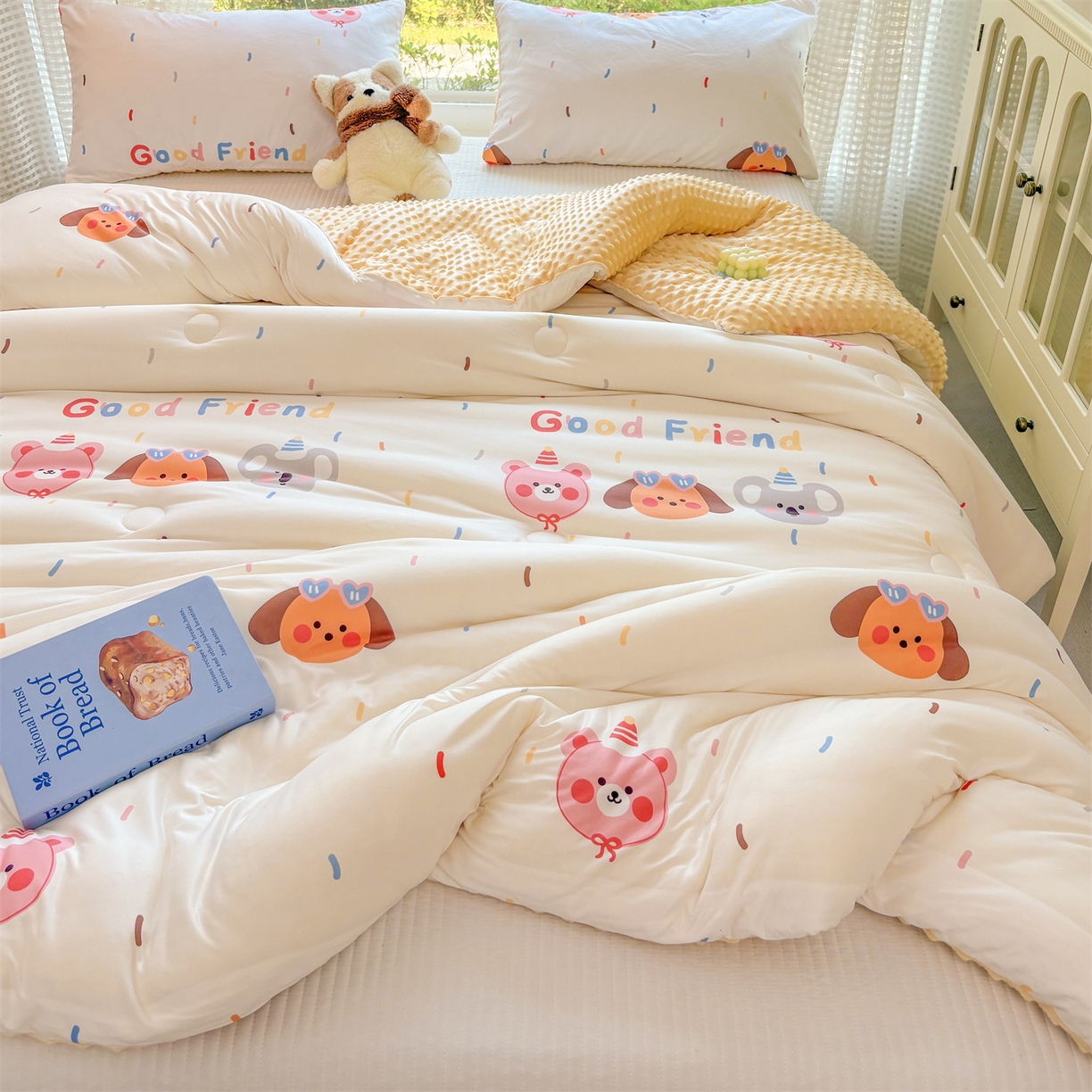 91家纺网 家纺一手货源 找家纺 恒畅 2025新款A类针织棉大豆被被子被芯 好朋友