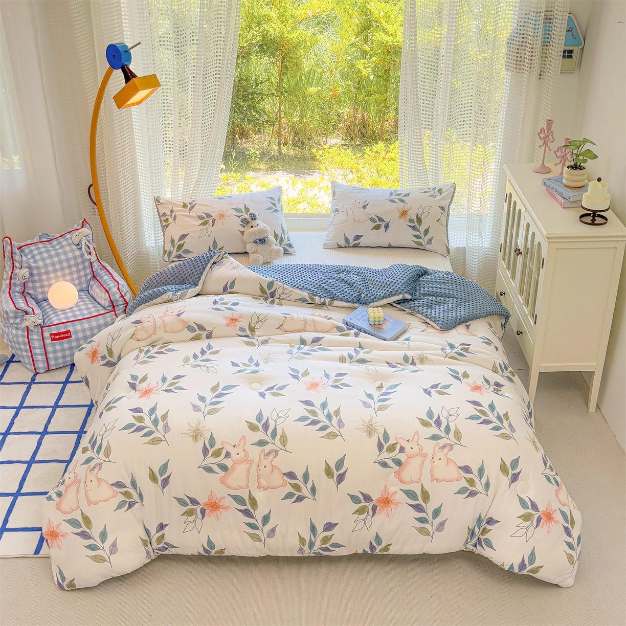 91家纺网 家纺一手货源 找家纺 恒畅 2025新款A类针织棉大豆被被子被芯 花涧兔