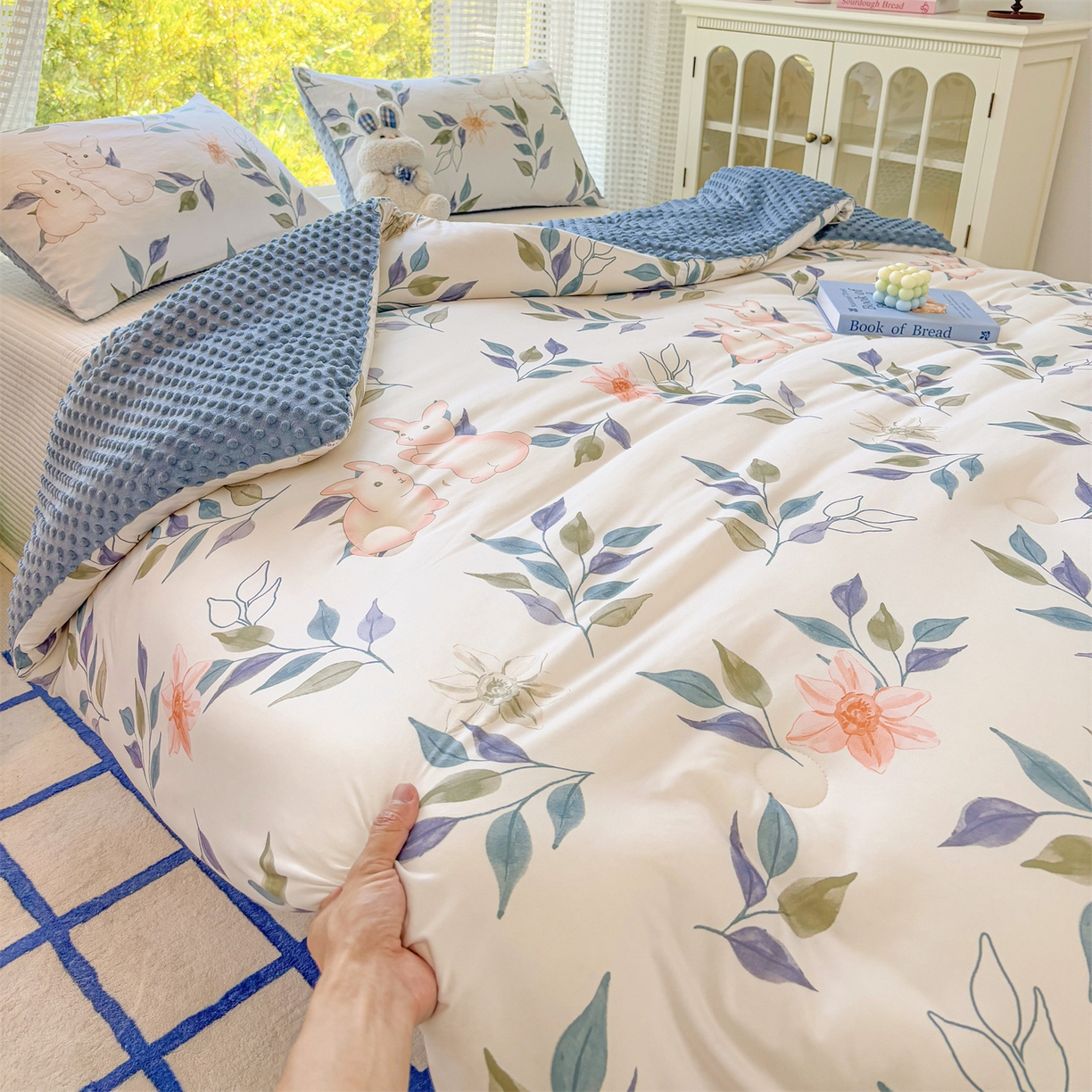 91家纺网 家纺一手货源 找家纺 恒畅 2025新款A类针织棉大豆被被子被芯 花涧兔