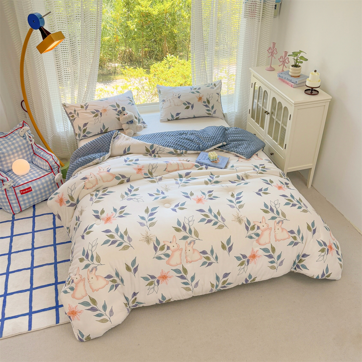 91家纺网 家纺一手货源 找家纺 恒畅 2025新款A类针织棉大豆被被子被芯 花涧兔