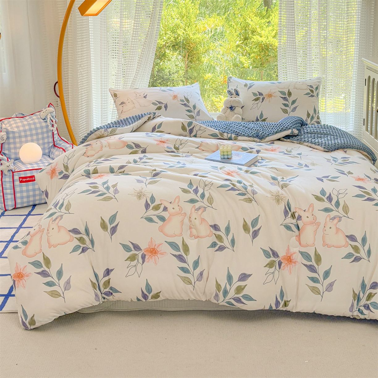 91家纺网 家纺一手货源 找家纺 恒畅 2025新款A类针织棉大豆被被子被芯 花涧兔