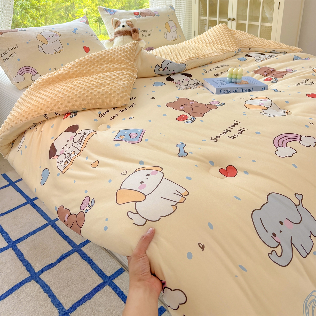 91家纺网 家纺一手货源 找家纺 恒畅 2025新款A类针织棉大豆被被子被芯 学习萌宠