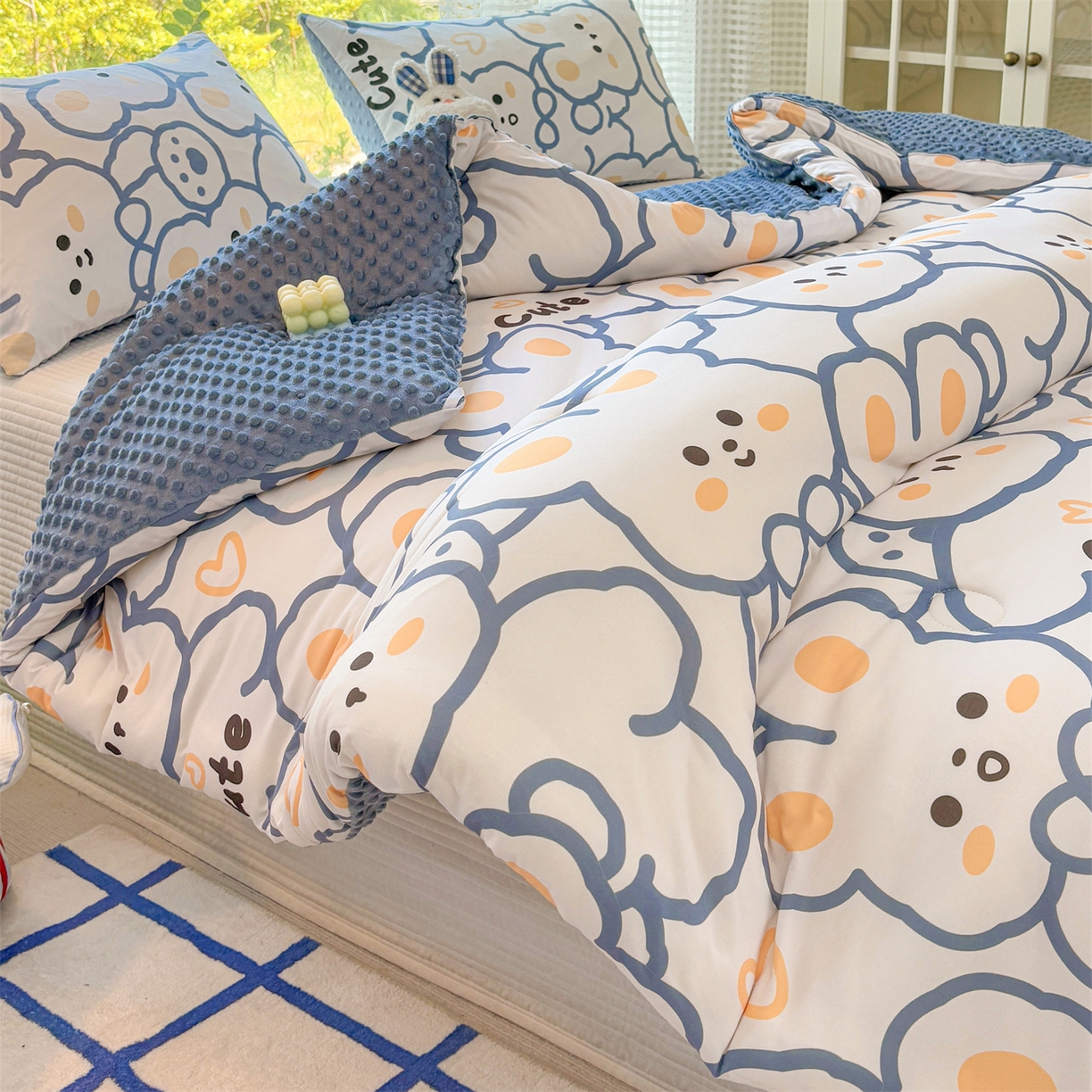 91家纺网 家纺一手货源 找家纺 恒畅 2025新款A类针织棉大豆被被子被芯 可爱兔