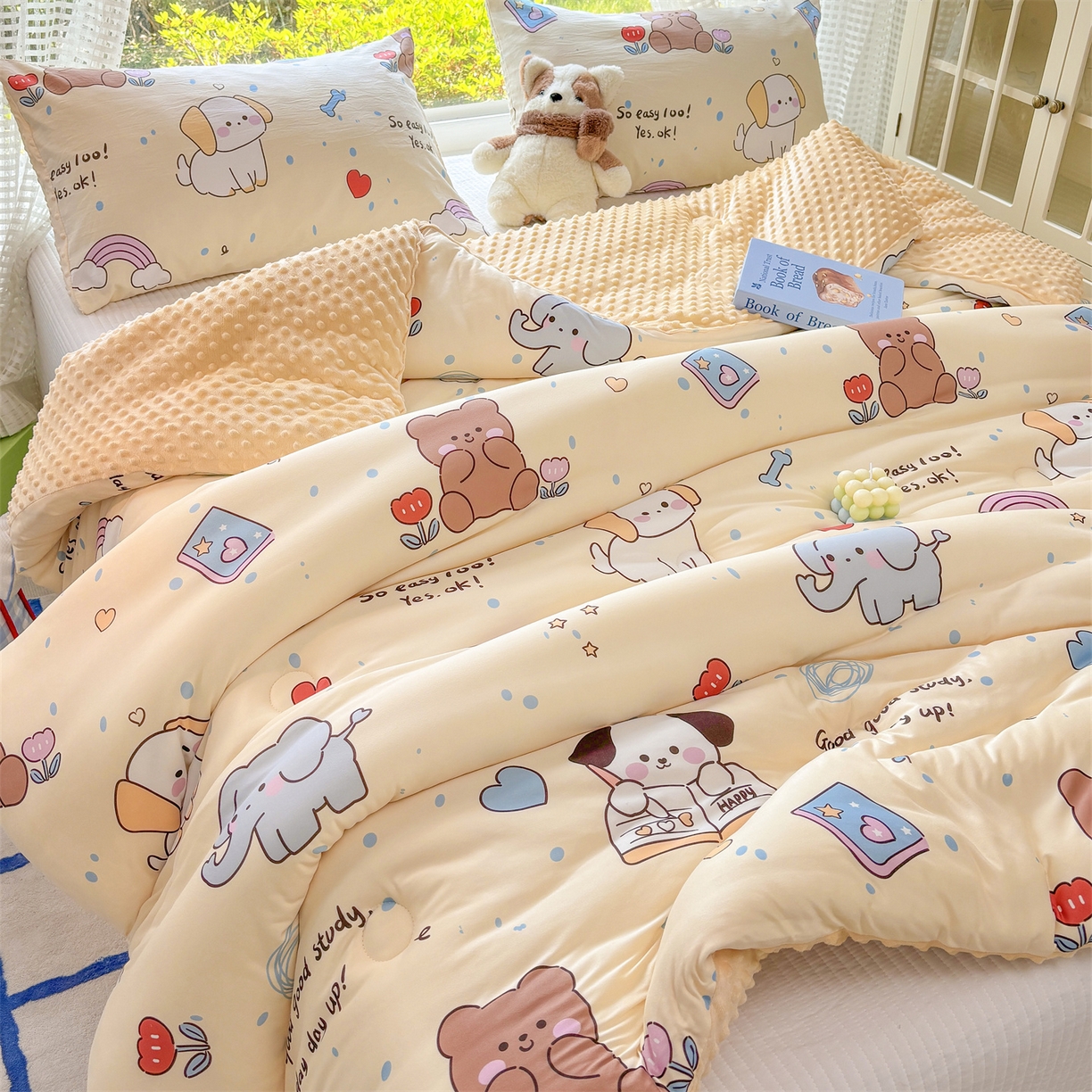 91家纺网 家纺一手货源 找家纺 恒畅 2025新款A类针织棉大豆被被子被芯 学习萌宠