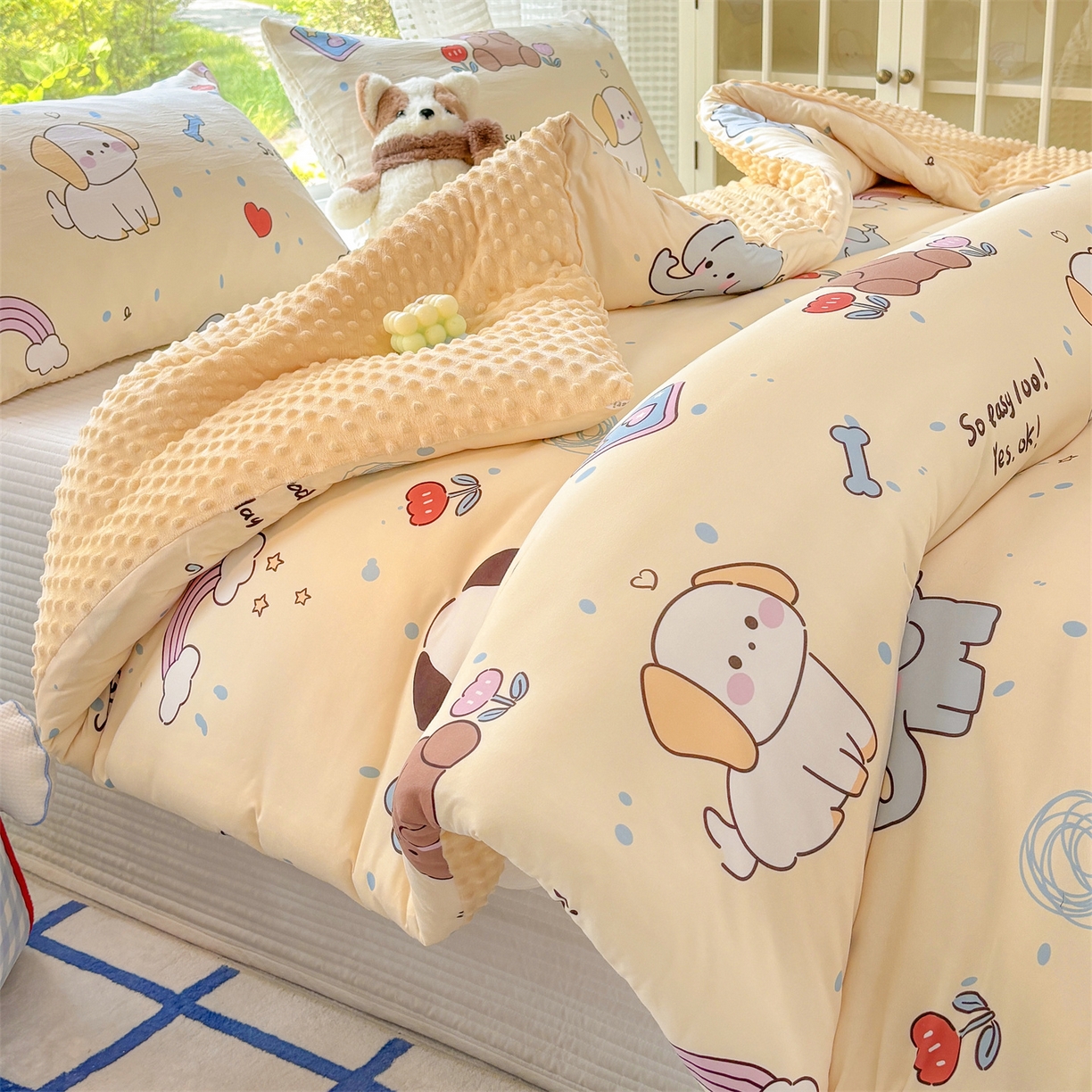 91家纺网 家纺一手货源 找家纺 恒畅 2025新款A类针织棉大豆被被子被芯 学习萌宠