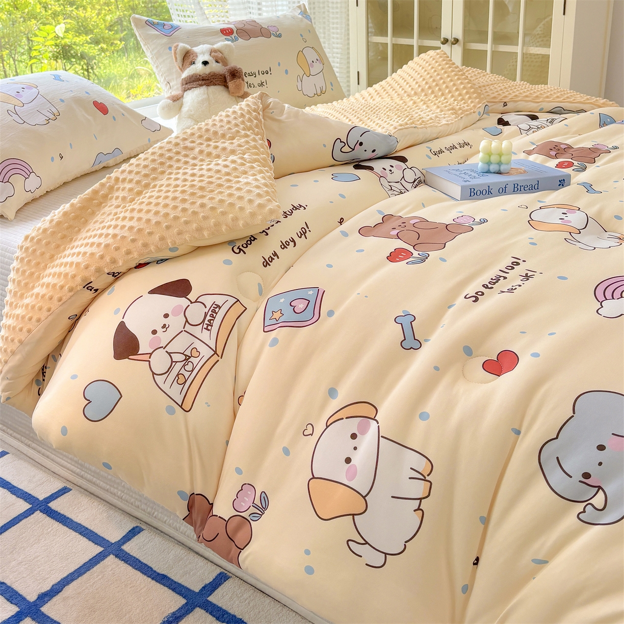 91家纺网 家纺一手货源 找家纺 恒畅 2025新款A类针织棉大豆被被子被芯 学习萌宠