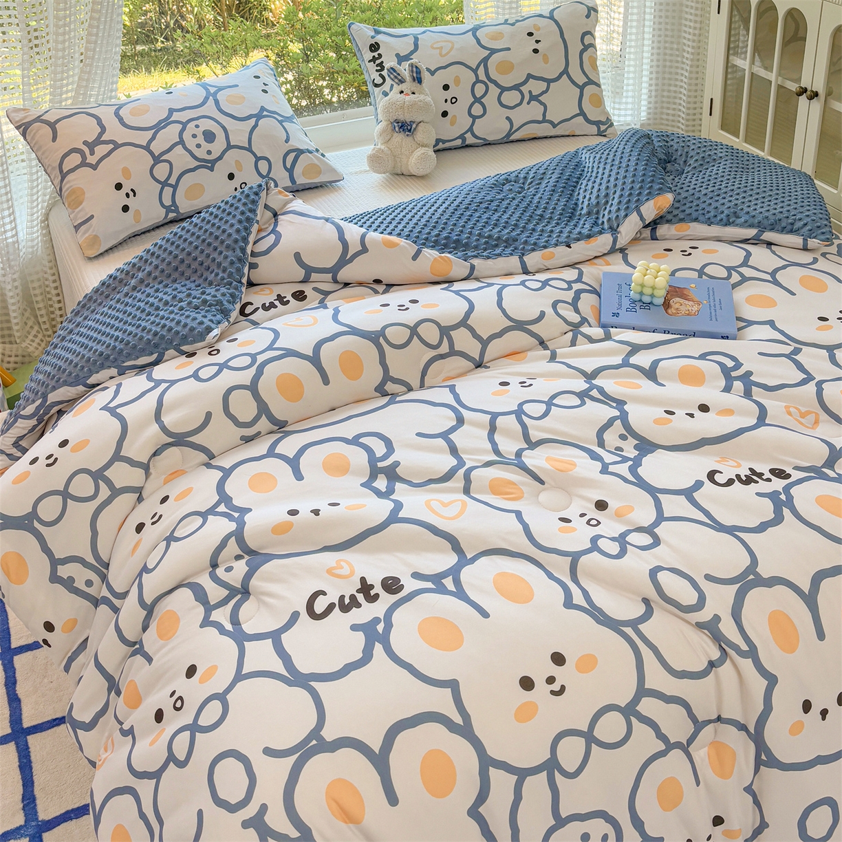 91家纺网 家纺一手货源 找家纺 恒畅 2025新款A类针织棉大豆被被子被芯 可爱兔