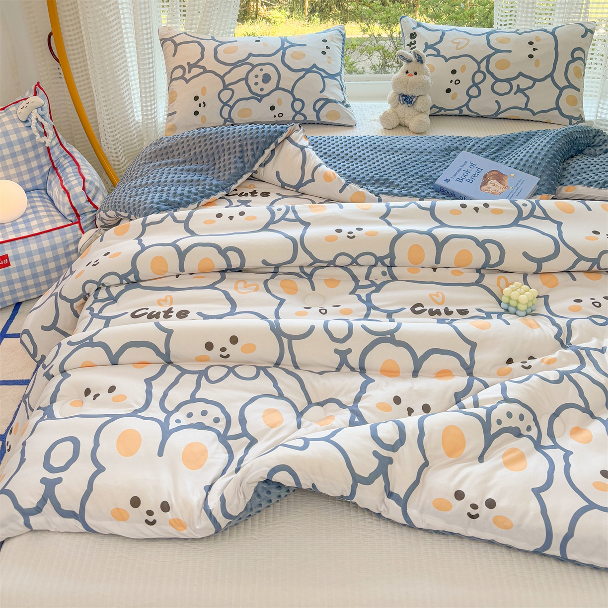 91家纺网 家纺一手货源 找家纺 恒畅 2025新款A类针织棉大豆被被子被芯 可爱兔